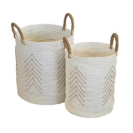 elevenpast Baskets Bohemian Baskets White and Natural Set of 2 BASKETROUNDCHEVRONWHITE/NATURALS/2
