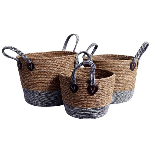 elevenpast Chevaune Baskets Set Of 3 Natural with black and white weave YT2220009