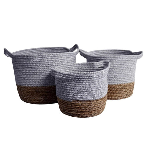 elevenpast Bella Baskets Set Of 3 with Handles Natural and Grey YT222018