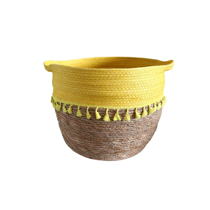 elevenpast Daisy Baskets Set Of 3 Natural with Yellow Tassels YT202216AA
