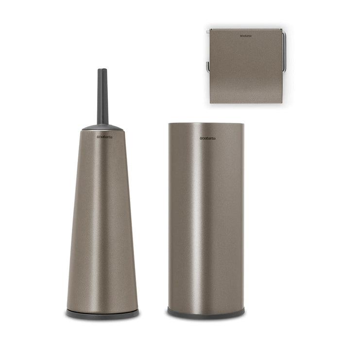 Brabantia Toilet Brush and Holder Platinum ReNew Toilet Accessory Set of 3 - Platinum | Soft Beige
