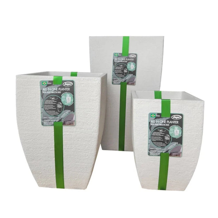 elevenpast Pots & Planters All In One Modern Square Japi Planter in Off White - 3 Sizes