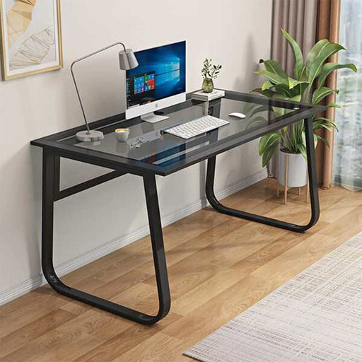 elevenpast Desks Miranda Glass and Metal Office Desk Black 1600137 6009552940349