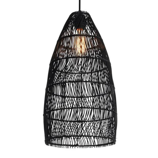 elevenpast Tall Wave Rattan Pendant Light Natural | Black