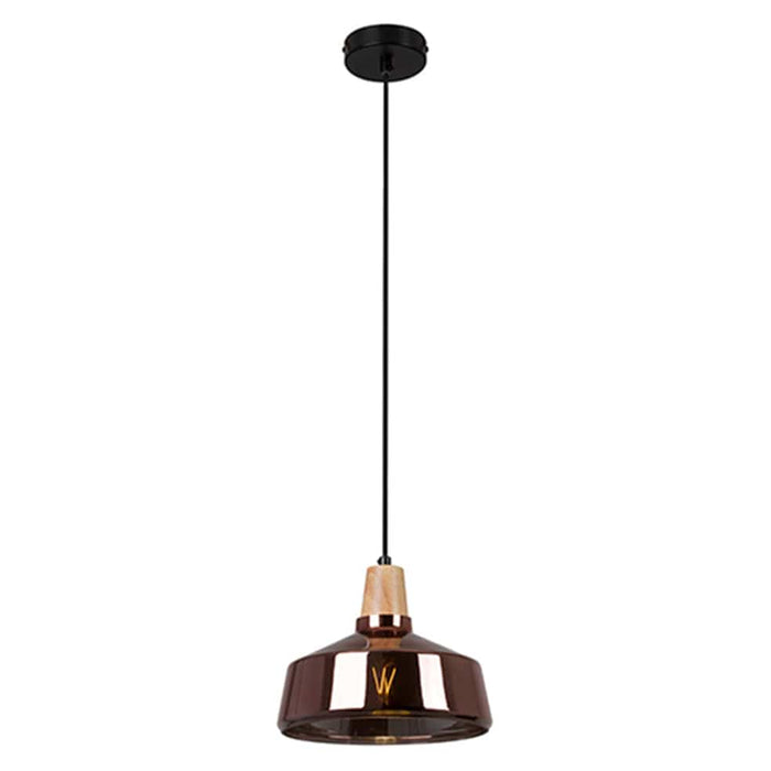 elevenpast Pendant Tallinn Glass and Wood Pendant Light | Copper or Smokey