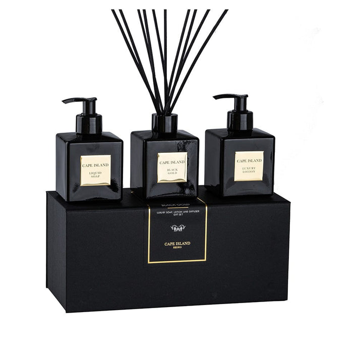 elevenpast Accessories Black Gold Luxury Boxed Gift Set | Soap, Lotion & Fragrance Diffuser