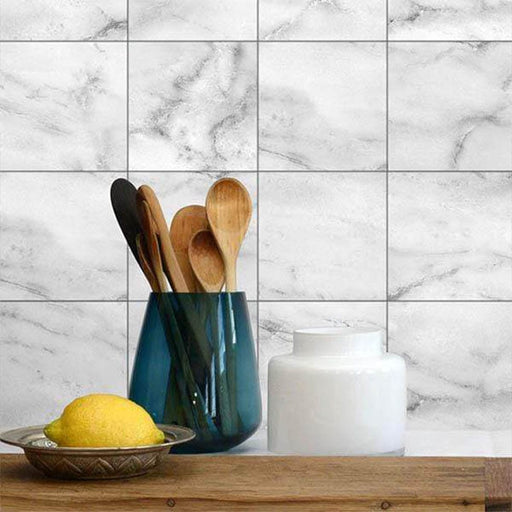 elevenpast 15cm x 15cm White Marble Wall Tile Stickers - Pack of 20