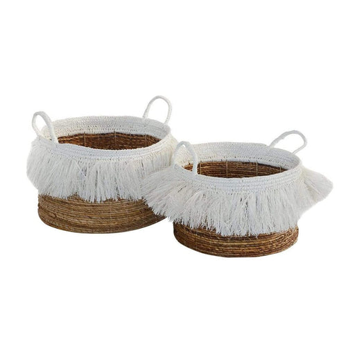 elevenpast Mendong Tassel Basket - Natural and White