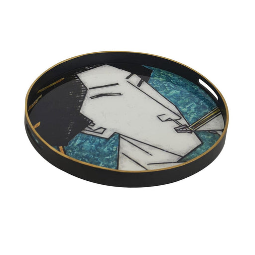 elevenpast Accessories Teal Geisha Girl Glass Tray in Yellow, Grey or Teal