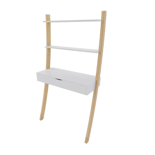 elevenpast Desks White Tall Leaning Desk with Shelves and Drawer | White or Black