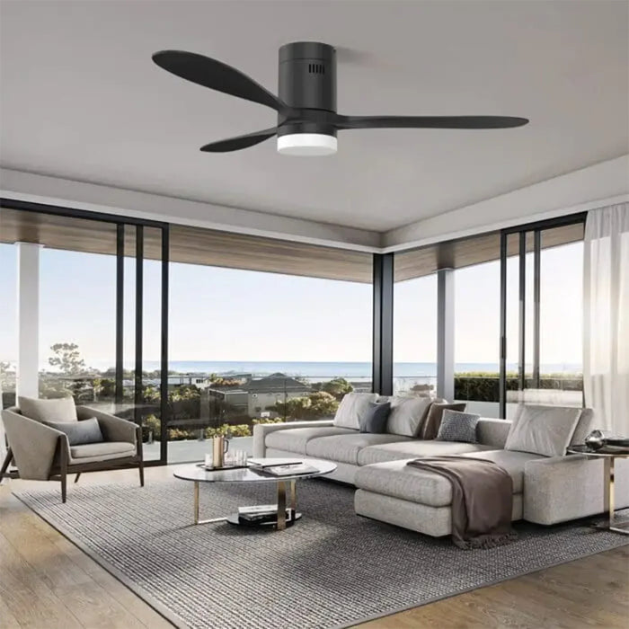 elevenpast Ceiling Fan Hugger Wooden 3-Blade Ceiling Fan with LED Light Kit – White | Black