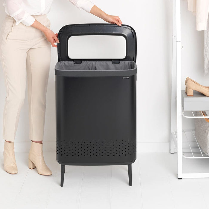 elevenpast laundry bin Bo Laundry Bin Hi – 2 × 45 Litre White | Matt Black