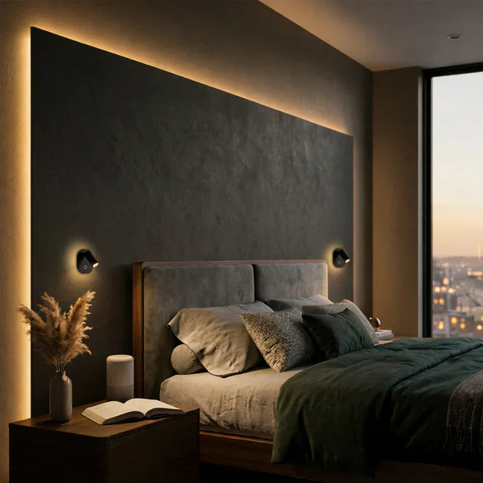 elevenpast Wall light LED Reading Bedroom  Wall Light with Backlight 3CCT – Adjustable Spot | Black