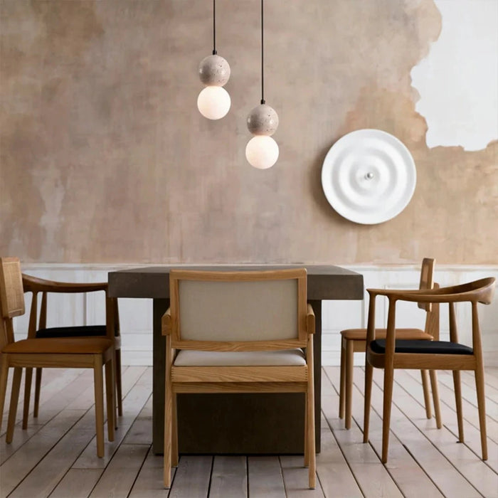 Spazio pendant light Twins Travertine and Opal Glass Pendant Light 8696.01