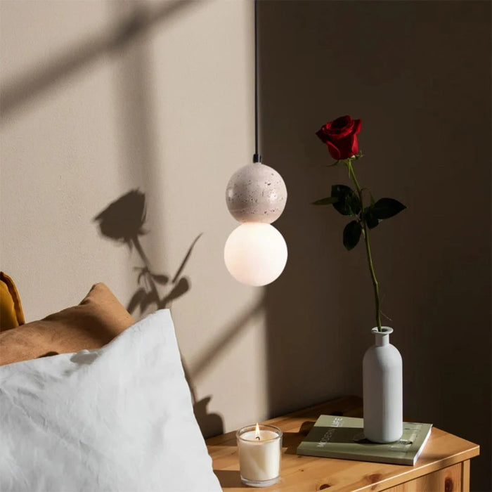 Spazio pendant light Twins Travertine and Opal Glass Pendant Light 8696.01