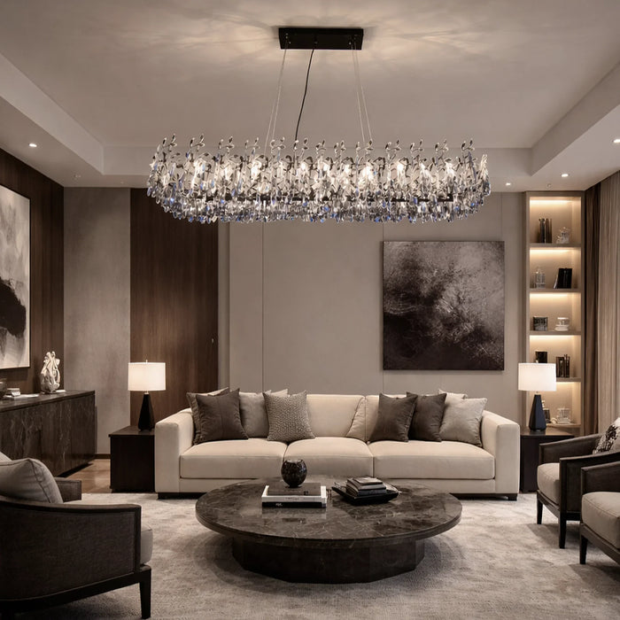 elevenpast chandelier light Black Crystal Linear Chandelier with Branch Leaf Design – Rialto 8784.30