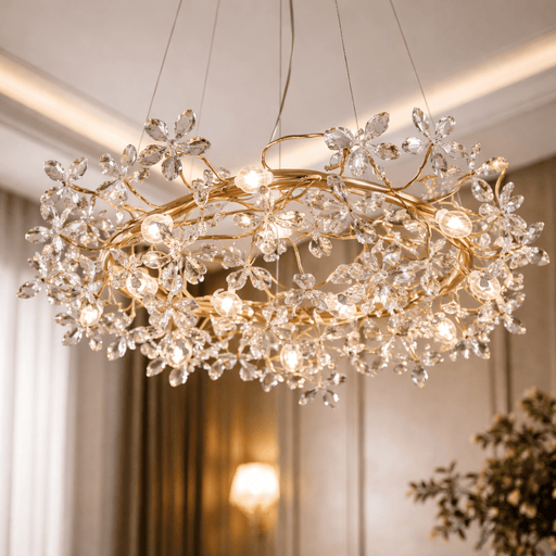 elevenpast chandelier light Champagne Crystal Floral Ring Chandelier – Modern Luxury Ceiling Light 8786.01.09