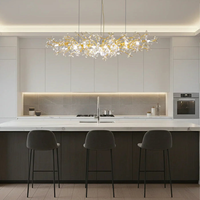 elevenpast chandelier light Champagne Crystal Floral Linear Chandelier – 17 Light Luxury Ceiling Light 8786.02.09