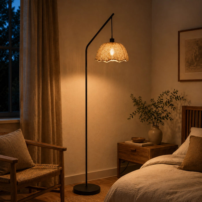 Akari Willa Scalloped Woven Arch Floor Lamp
