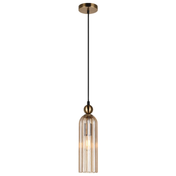 Belle Ribbed Glass Pendant – Satin Gold | Amber, Smoke & Clear Glass
