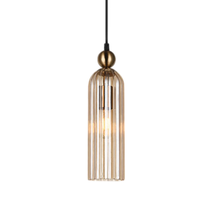 Belle Ribbed Glass Pendant – Satin Gold | Amber, Smoke & Clear Glass