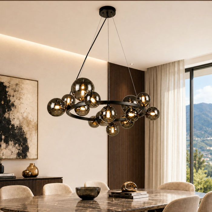 Round Bubble LED Glass and Metal Pendant Light Black