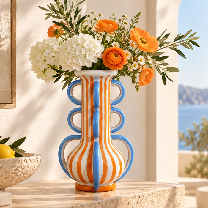 Capri Ceramic Vase Orange and Blue