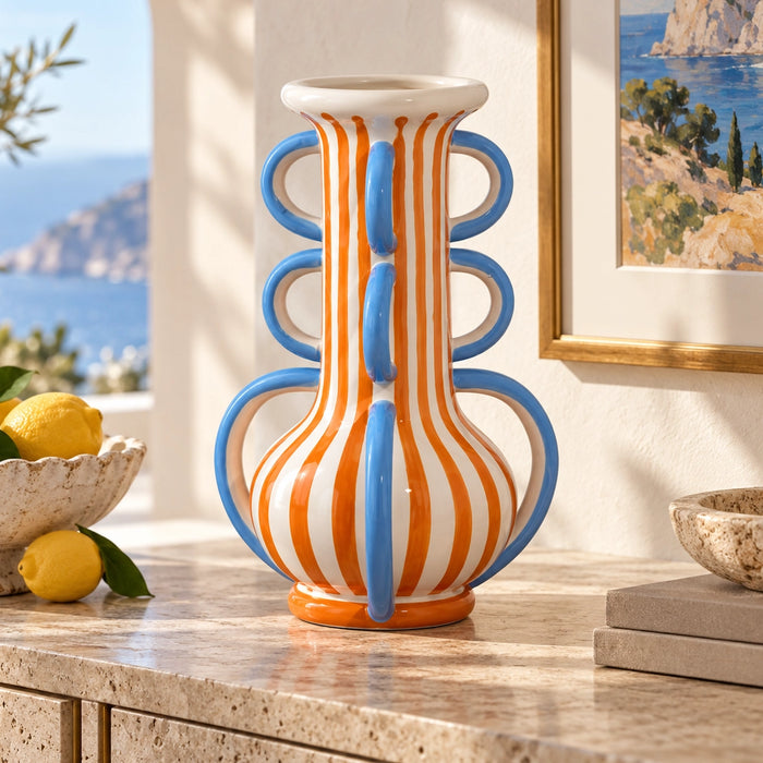 Capri Ceramic Vase Orange and Blue