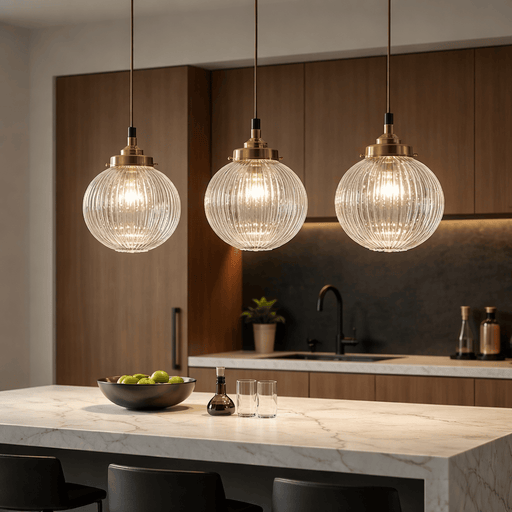 Spiral Fluted Glass Hanging Pendant - Brass | Chrome 