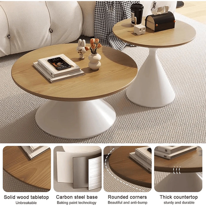 elevenpast Coffee Table Deora Wood and Metal Round Coffee Table Set in White | Black