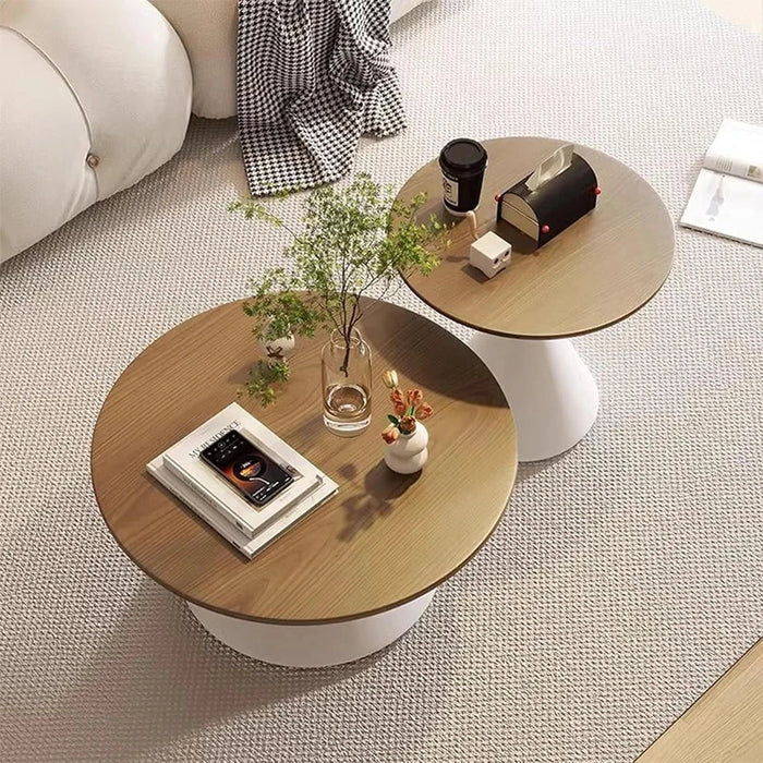 elevenpast Coffee Table Deora Wood and Metal Round Coffee Table Set in White | Black
