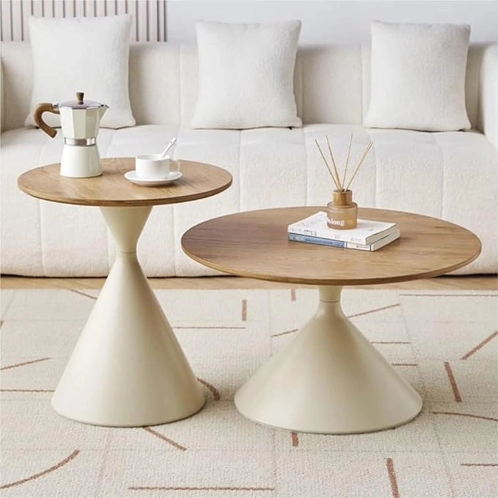 elevenpast Coffee Table Deora Wood and Metal Round Coffee Table Set in White | Black
