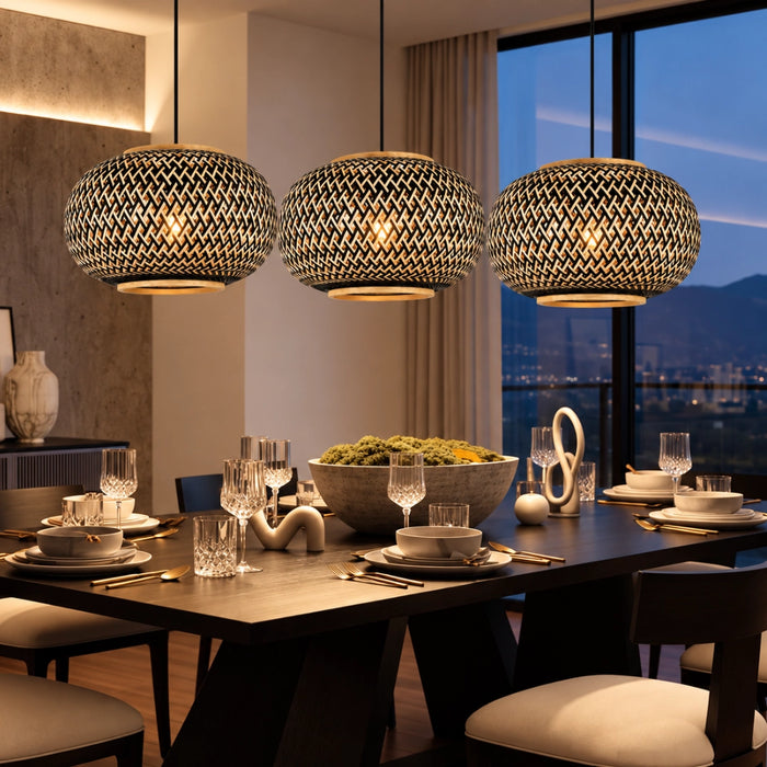 Nala Black and Natural Woven Rattan Pendant