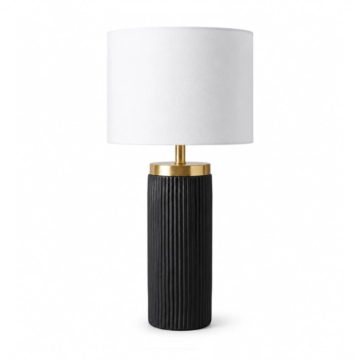 Frida Black Fluted Table Lamp with White Linen Shade
