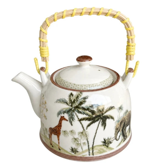Ceramic Teapot with Woven Handle - Safari Wildlife