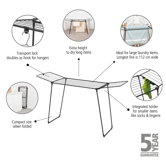 elevenpast drying rack Brabantia HangOn Drying Rack Too, 22 metres  – Matt Black | White