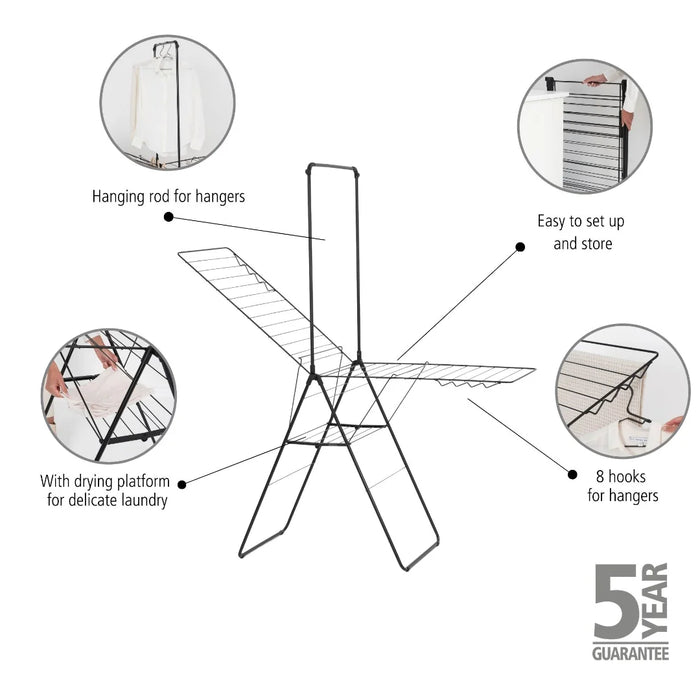Brabantia drying rack HangOn Drying Rack 25 m + Centre Rod in White | Matt Black| Metallic Grey