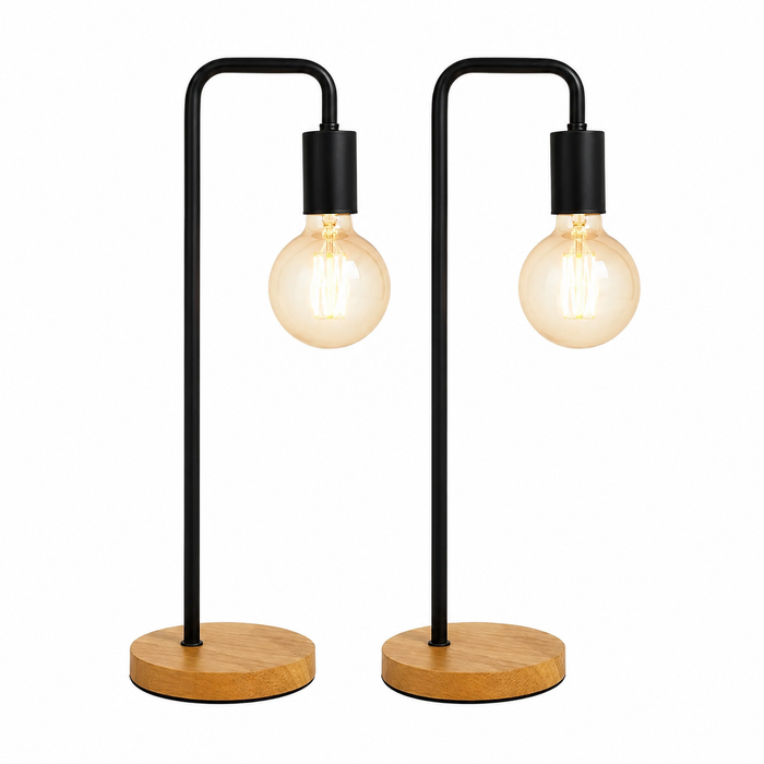 Black and Wood Minimalist Desk Lamp – Set of 2