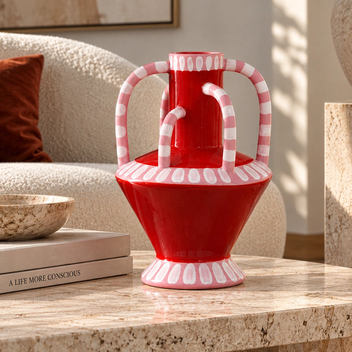 Positano Ceramic Vase Red and Pink