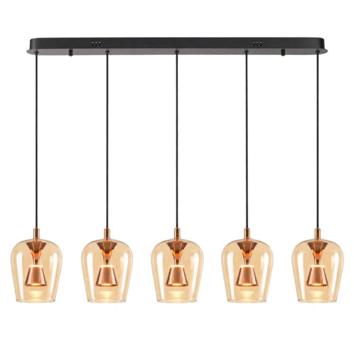 Auric 5 Light Clear Glass Golden Linear LED Pendant Light