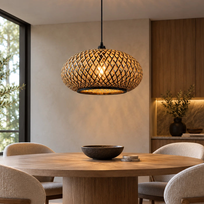 Large Black and Natural Bamboo Pendant