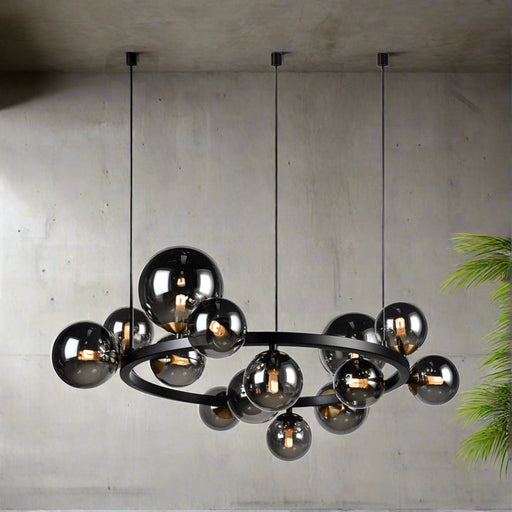 elevenpast Pendant 3 Mount Round Bubble LED Glass and Metal Pendant Light Black A-KLCH-9225/14 (OPTION 2)