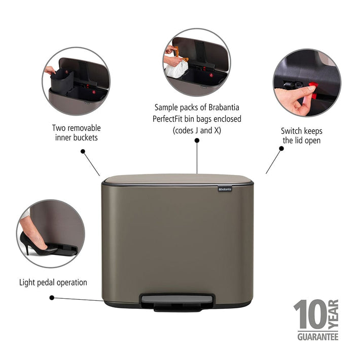 Brabantia waste bin Bo Pedal Bin 11 + 23 Litre in White | Matt Black | Platinum | Matt Steel