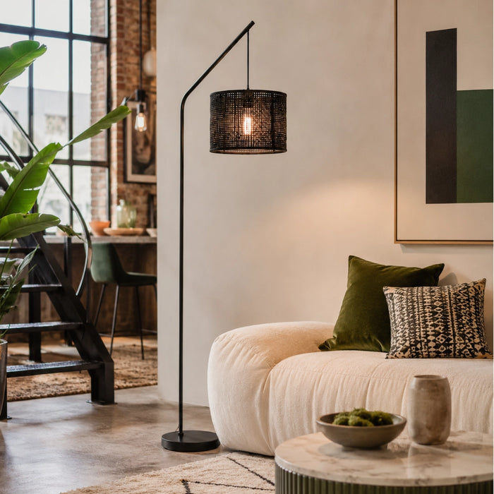 Akari Arch Lamp with Black Grid Shade