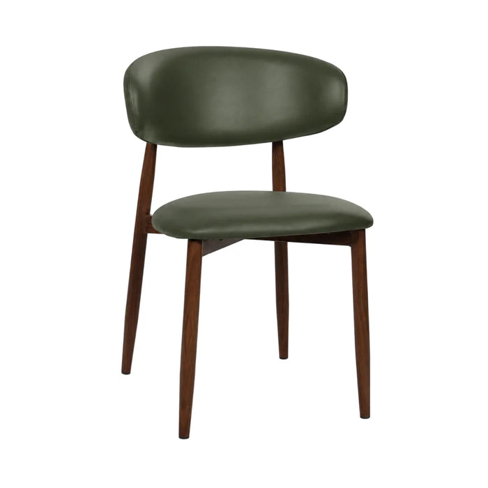 elevenpast Chairs Vintage Green PU Leather Lucien Dining Chair - Fabric with Metal Wallnut Legs ART076VINTGREEN