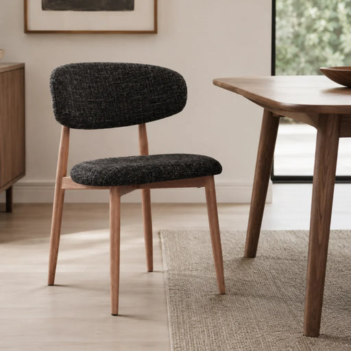 Lucien Dining Chair - Upholstered Charcoal Fabric with Metal Light Wood Finish 