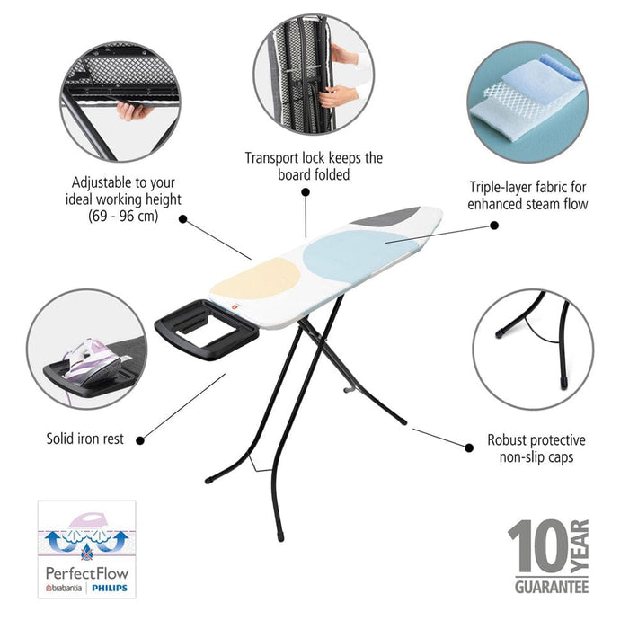 Brabantia ironing board Ironing Board 124x38cm (B) Solid Steam Iron Rest - PerfectFlow Spring Bubbles B14B134241/1