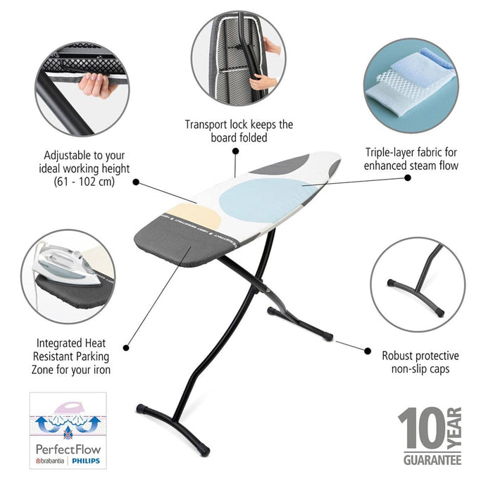 Brabantia ironing board Ironing Board 135x45cm (D) Heat Resistant Parking Zone - PerfectFlow Spring Bubbles B14B134760/1