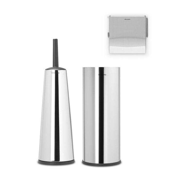 elevenpast toilet accessory set Brilliant Steel Toilet Accessory Set of 3 - Matt Black | Matt Steel | White | Brilliant Steel B25B280689/1