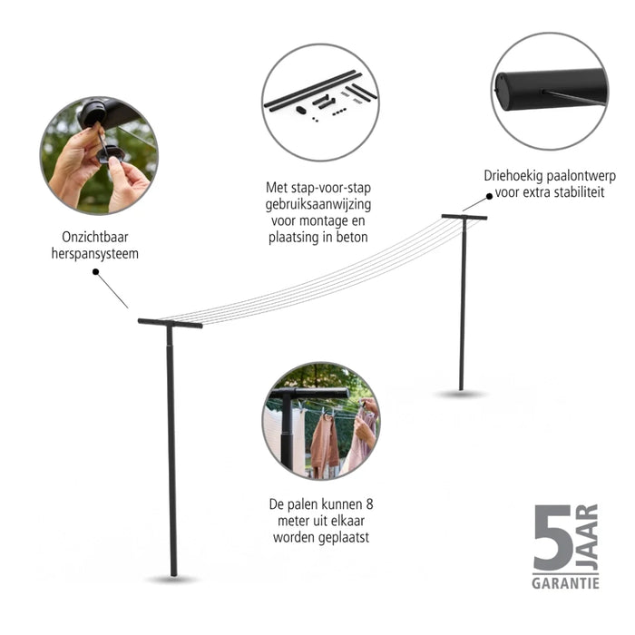 elevenpast clotheslines Brabantia HangOut Washing Lines with Poles 50m – Black B26B262425/1